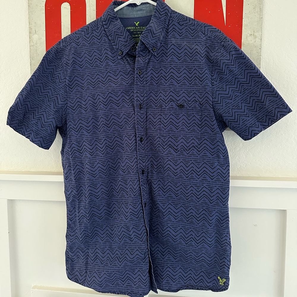 American Eagle Outfitters Blue Casual Button Down Shirt | Slim Fit